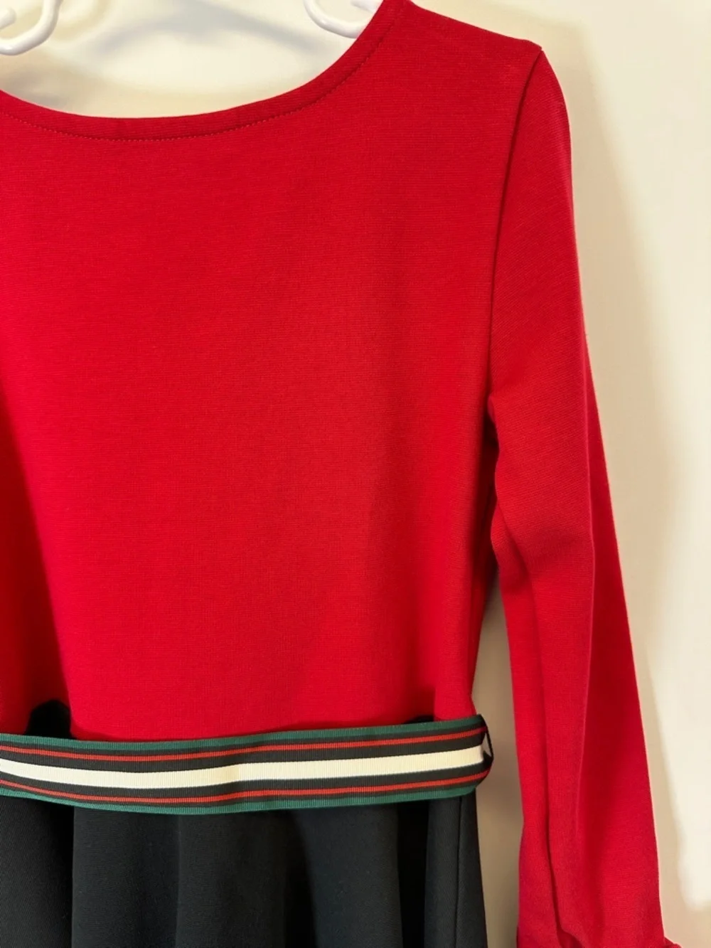 Polo Ralph Lauren Girls Red Black Ponte Dress Bow Holiday Party M 8/10